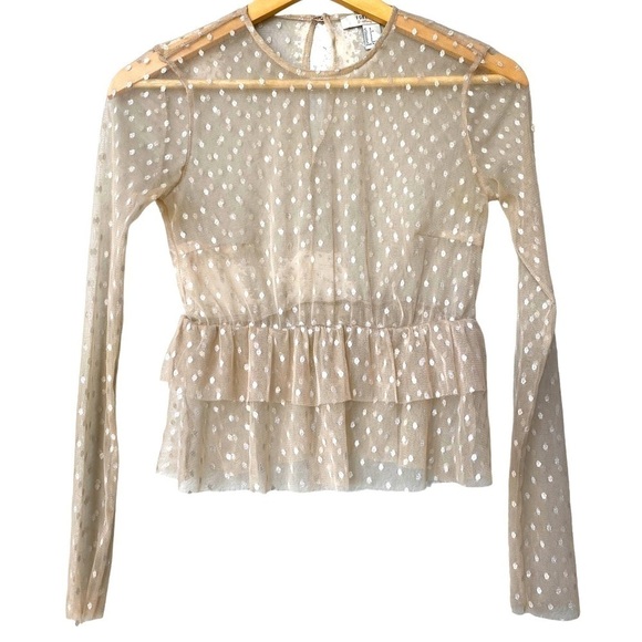 Forever 21 Polka Dot Top Blouse S Long Sleeve Mesh Sheer Coquette Fairy Ruffle - Picture 1 of 5